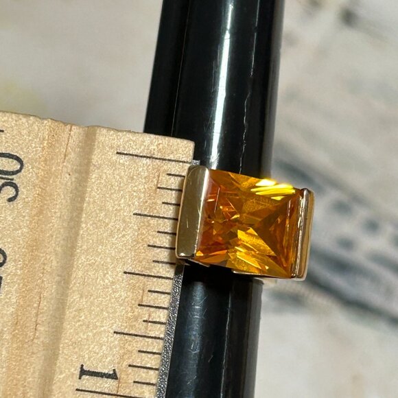 Sterling Silver 925 Yellow Gold Vermeil Bold Wide Golden Citrine CZ Band Ring - Picture 3 of 14